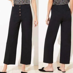 LOFT High Rise Wide Leg Work Pant | Black Button Fly Crop Pant - 12